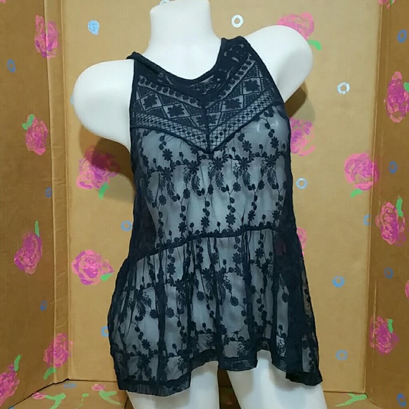 Express Navy Lace Camisole Tank Top Swimsuit CoverUp XS - Picture 2 of 7